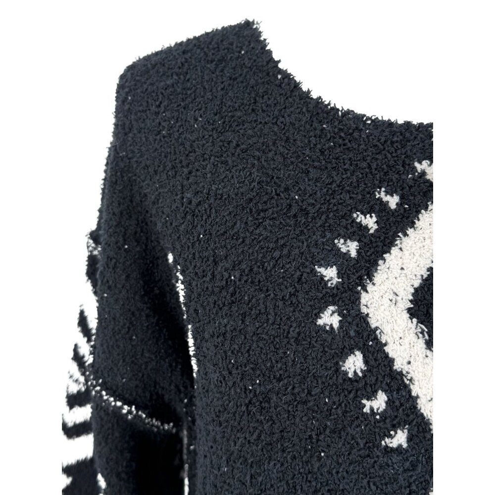 NWT Black White Slouchy Aztec Sweater | Boho Coastal Cowgirl Whimsigoth Tribal S - Picture 3 of 16
